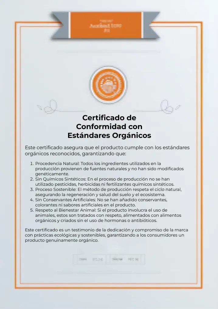 certificado de cumplimiento con normas orgánicas y sello ecológico